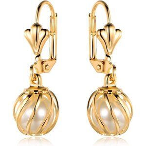 Barzel 18K Gold Plated Pearl Drop Earring for Women Dainty Dangling Jewelry Gift